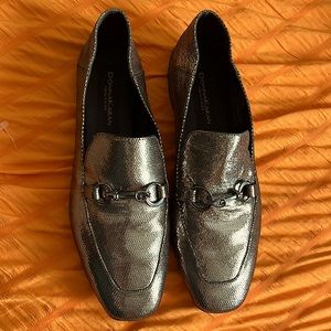 Donna Karan Metallic Pewter Debz Loafer Shoe sz 7.5